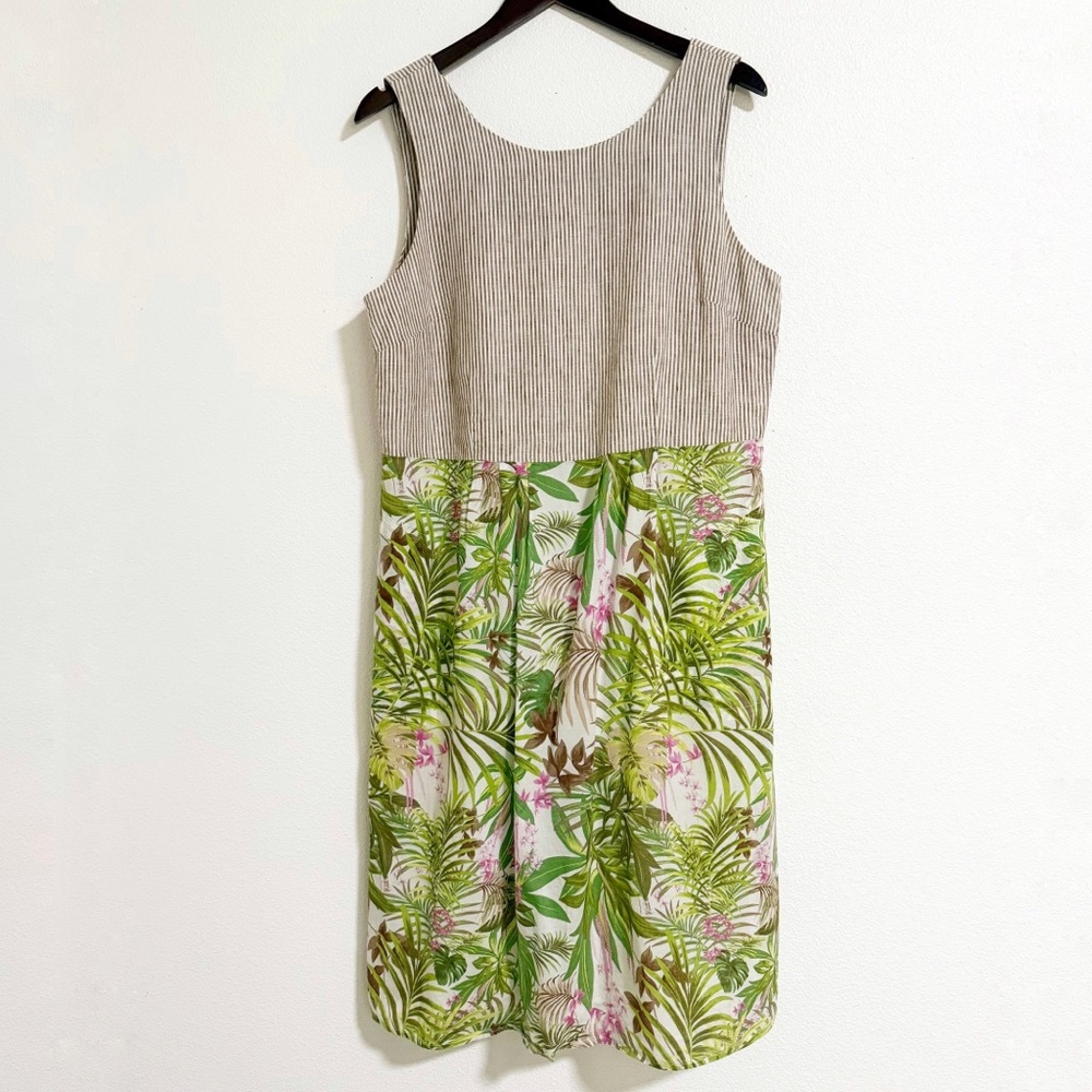 J. Jill Striped Tropical Floral Linen Cotton Tank Dress - Picture 2 of 13